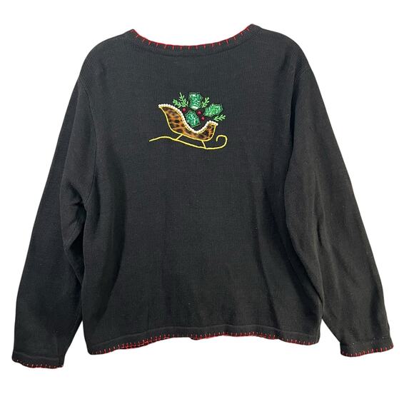 Vintage BP Design Cardigan Sweater L Black Embellished Christmas Holiday Grandma - Picture 4 of 12